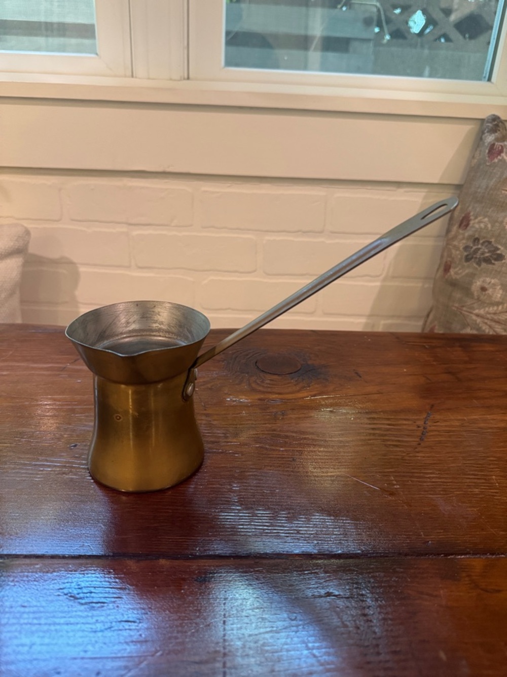 Brass Turkish Coffee Pot with Long Handle - Gold Tone